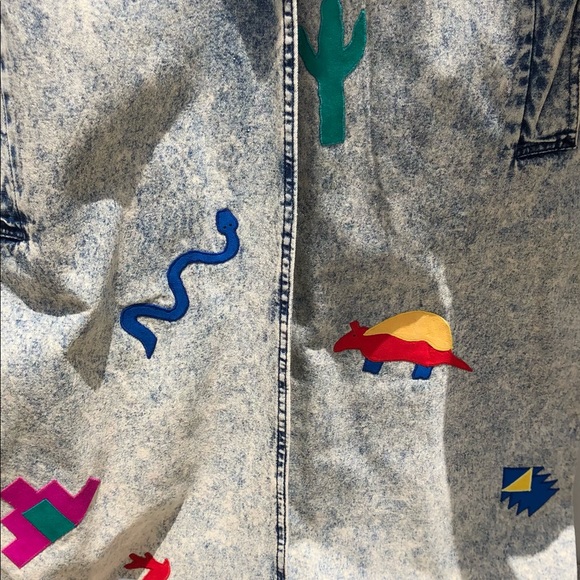 Vintage GEORGI DUWE Jean Coat Sz L Acid Wash Blue Denim Embroidery Duster Jacket - Picture 5 of 6